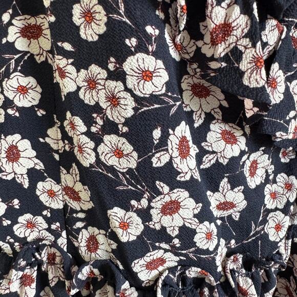 Everleigh Floral Navy Rust Ruffle Wrap Tie Long Sleeve Blouse Medium - Picture 8 of 10